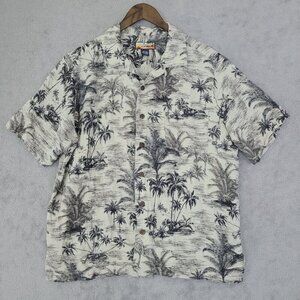Havana Jacks Cafe Mens 100% Silk Hawaiian Shirt L Tropical Print  JPT